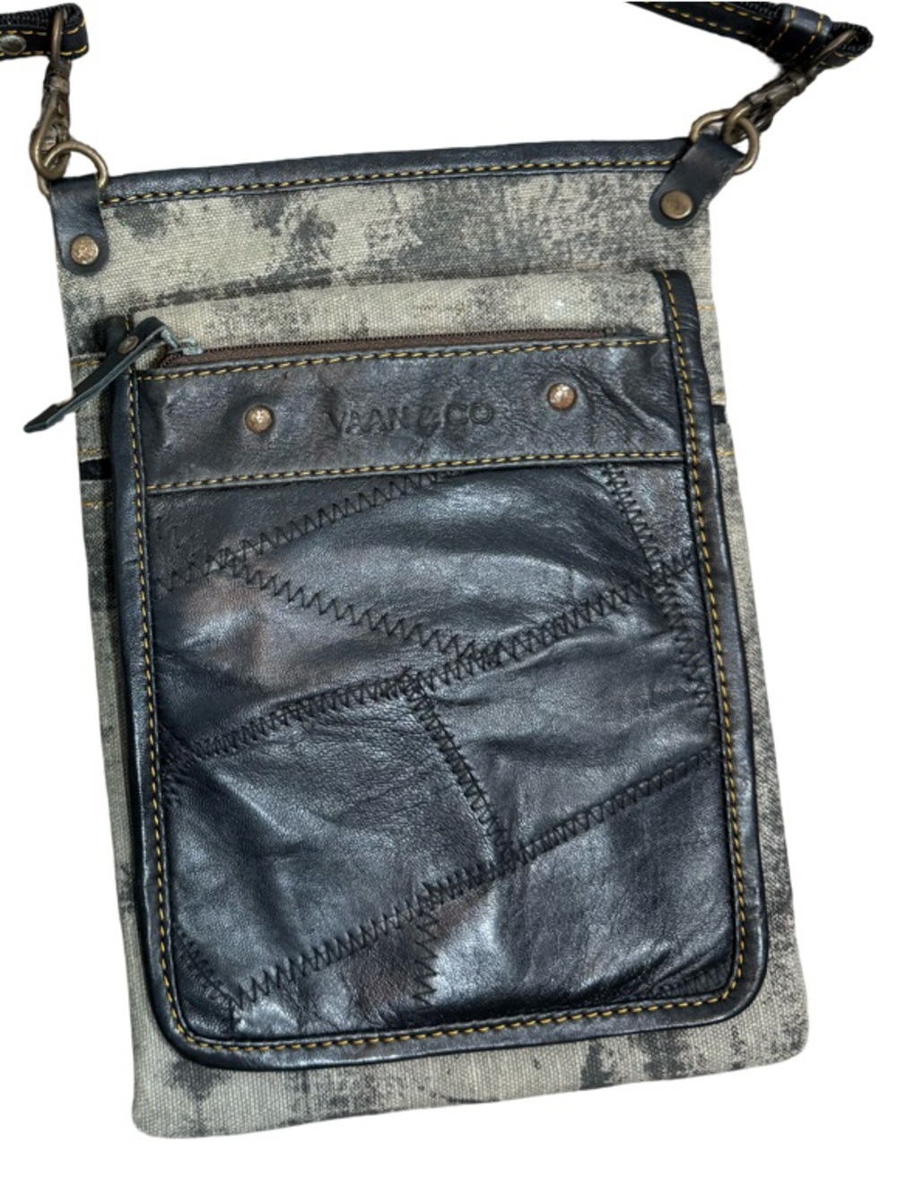 Men's Leather Patchwork Crossbody Pouch - Black and Gray
